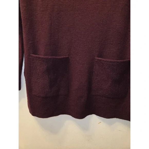 Tahari Knit Pullover Sweater Burgundy Mock Neck Pocket Women's Long Sleeve S - Picture 3 of 4